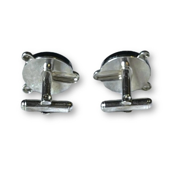Vintage Cufflinks Men’s Silver Tone Black Glass Art Deco Unsigned - Picture 4 of 6